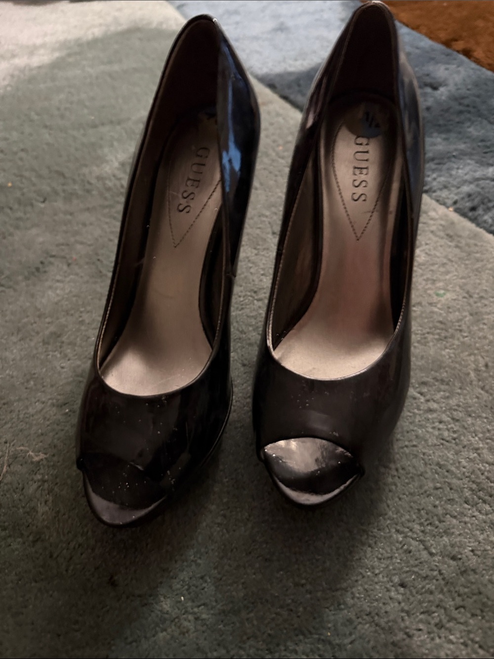 GUESS Black Patent Peep-Toe Heels